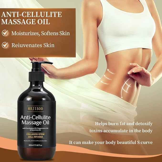 Anti Cellulite Massage Oil, Cellulite Remover for Legs and Firming Body Oil, with Plant-Based Ingredients and Fresh Fragrance, Moisturizes and Softens Skin, 17.6 FL OZ