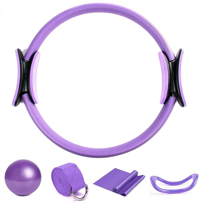 Women's Fitness Exercise Set Pilates Ball Rings and Band with Nonslip for Home Exercise and Flexibility Pilates Rings and Ball Set for Flexibility