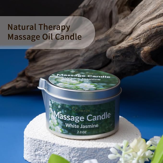 Massage Oil Candle for Body Relaxation and Stress Relief, Low Temp Scented Soy Wax Candle Melt to Silky Oil for Skin Care 2.3 OZ (White Jasmine)