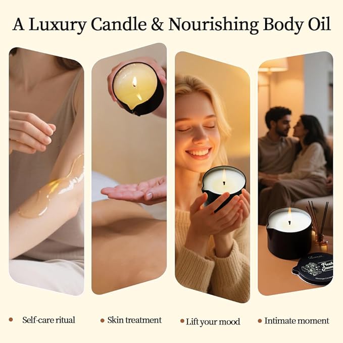 Massage Candle for Home SPA, Low Temp Scented Massage Oil Candles Wax for Skin Treatment, Aromatherapy Candle for Body Relaxation and Stress Relif, Skin Moisturizing Oil 6.35 OZ (Fresh Jasmine)