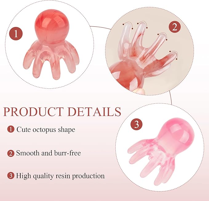 2 Pcs Octopus Head Massager Scalp Comb,Pink Octopus Comb Scalp Massage Tool to Relief Stress,Manual Head Massager for Headaches,Gift for Men and Women Relief Headaches Acupressure Tools