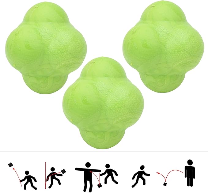 Reaction Ball Durable Exercise Training Fitness Sports for HandEye Coordination, 3pcs Hex Bounce Agililty Softball Volleyball Hockey Soccer TPR Training Ball
