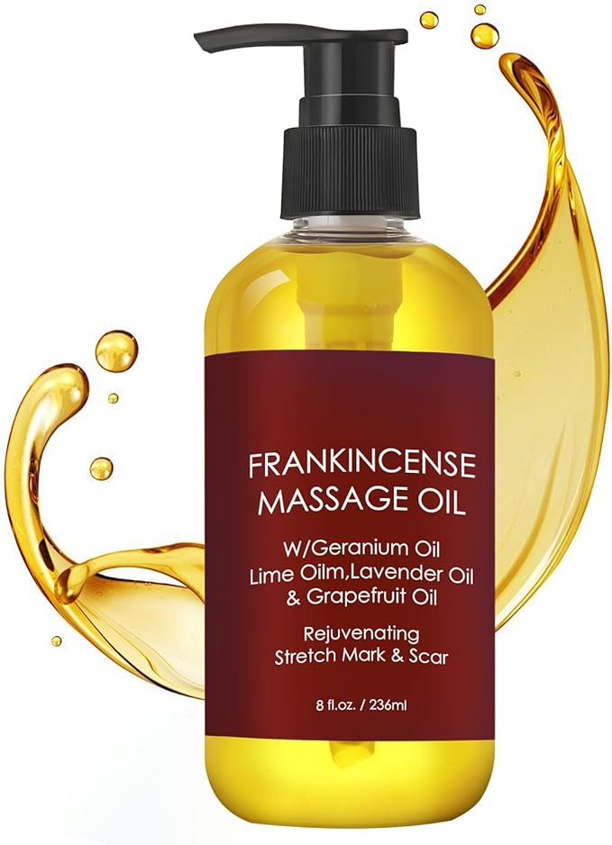 Frankincense Massage Oil for Women,Massage Therapy Oil for Soreness & Stiffness,Stretch Marks and Scars Body Oil for All Skin Types（8oz）