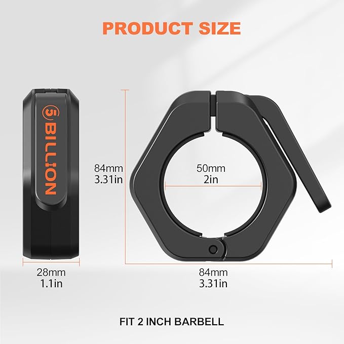 Olympic Barbell Clamps 2 inch Barbell Clips (Pair) Barbell Collars for Secure Weightlifting Quick Release Weight Clips for Bars with Anti-Slip TPR Lining at Home or Gym Clips (Black)