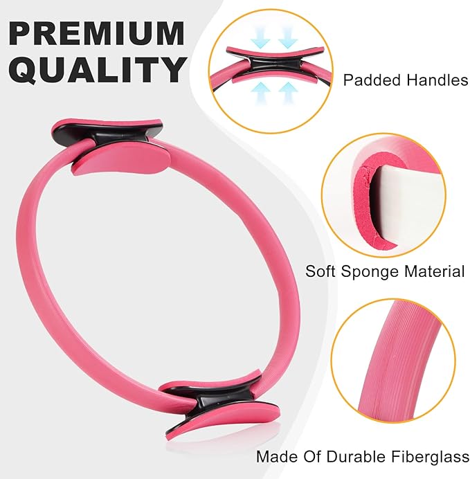 Pilates Ring Fitness Circles Set, Dual Padded Handles Home Pilates Equipment Set for Women Includes 2 Pilates Ring, 2 Pilates Mini Ball, and 5 Resistance Bands at Home Pilates Workout Set
