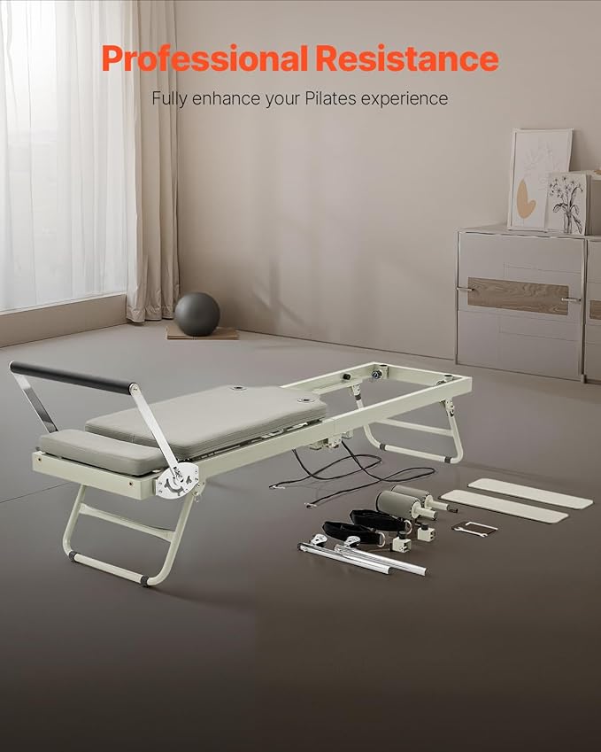 VEVOR Pilates Reformer, 91" Foldable Reformer Pilates Machine with Adjustable Reformer Heights, Pilates Equipment for Home Gym Studio Use with Dual Resistance Spring and Jump Boards