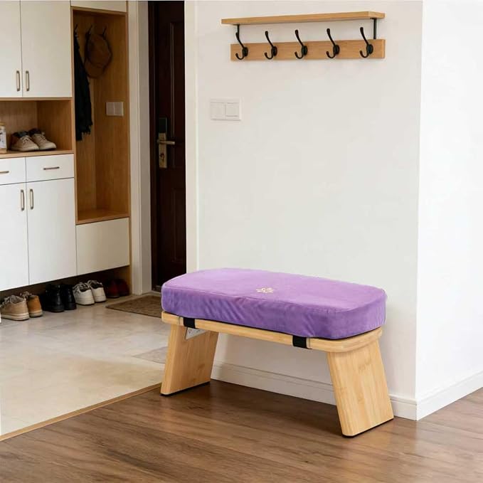 Meditation Bench, Bamboo Meditation Stool, Folding Kneeling Meditation Bench, Seiza Prayer Bench, Prayer Bench with Meditation Cushion, Kneeling Stool(Purple-Bag)
