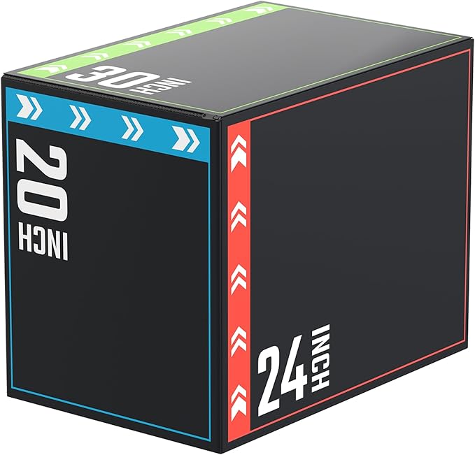 papababe 3-in-1 Plyometric Jump Box Workout Equipment, Box Jumps for Home Gym, Trainer with Anti Slip Surface and High Density Foam, Box Height: 20", 24", 30"