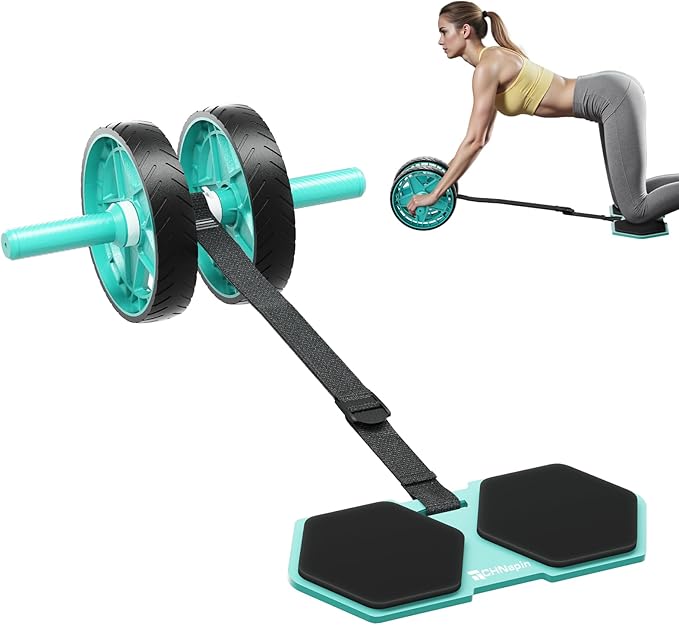 Double-Wheel Ab Roller for Core Training – Rebound Design with Adjustable Elastic Band, Silent Non-Slip Wheels, Detachable Build, Knee Pad & Bands – Home Gym Gear for Men/Women