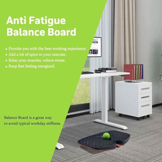Balance Board for Standing Desk, Wooden Wobble Board with Slidable Ball for Office Work, Anti-Fatigue Foot Massage Board to Relieve Fatigue, Adult Use up to 300 lbs, Black