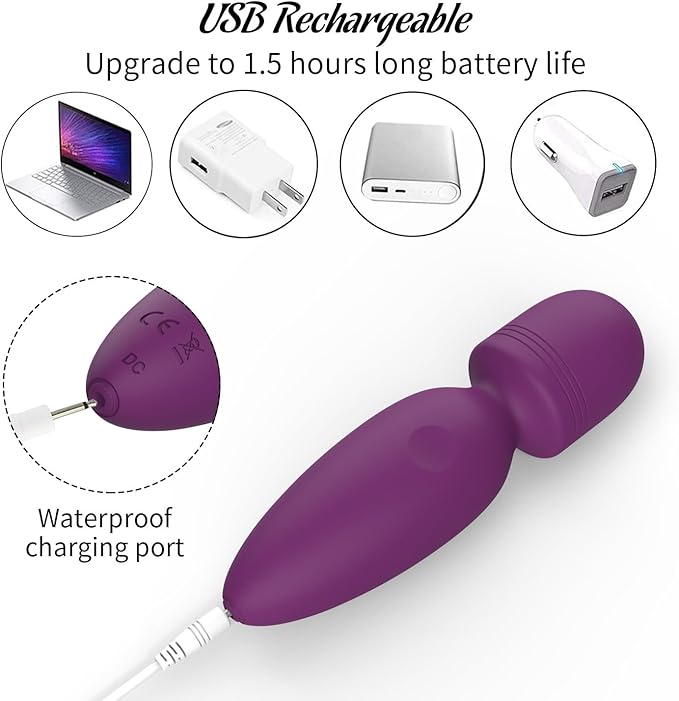Mini Massager Tools,Small Waterproof Cordless Handheld Massager with 10 Vibration Modes, Personal Handheld Massager for Back（Purple）