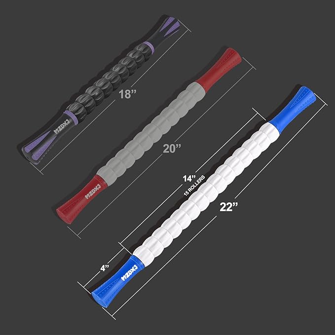 Muscle Roller Massage Roller Stick- Deep Tissue Fascia Blaster for Myofascial Pain Relief, Lymphatic Drainage & Body Sculpting, Handheld Physical Therapy & Recovery Tool (Blue White-24 inch)