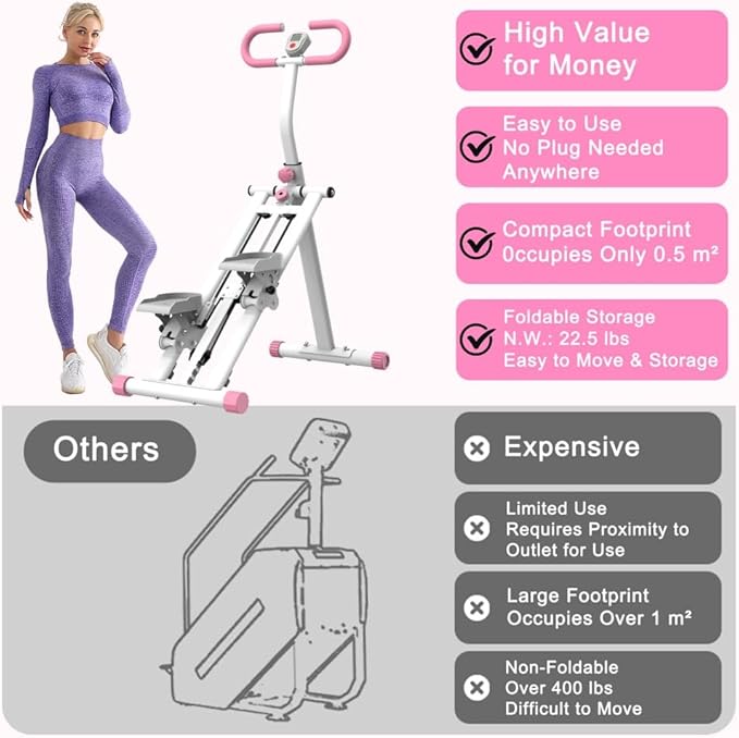 Stair Stepper, 3 Levels Adjustable Resistance Stair Master, Full-Body Exercise Climber Fitness Equipment Foldable, Vertical Climber Workout Machine