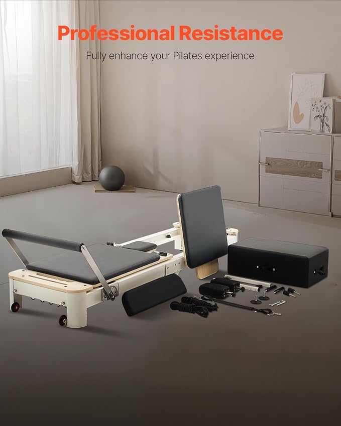 VEVOR Pilates Reformer Machine, Pilates Workout Equipment for Home Gym Studio Use, Pilates Reformer with Sitting Box and Jumpboard，fit for Beginners & Advanced Users
