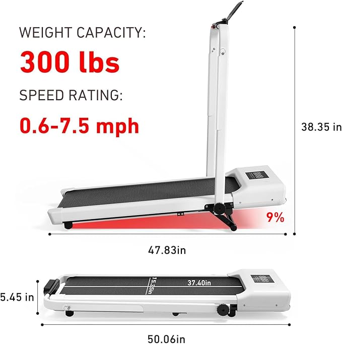 DeerRun Walking Pad Treadmill with Incline and Handle Bar, 4-in-1 Foldable Under Desk Treadmills for Home Small or Office, 300 lbs Capacity 3.0 HP Folding Portable Walking Pad with APP