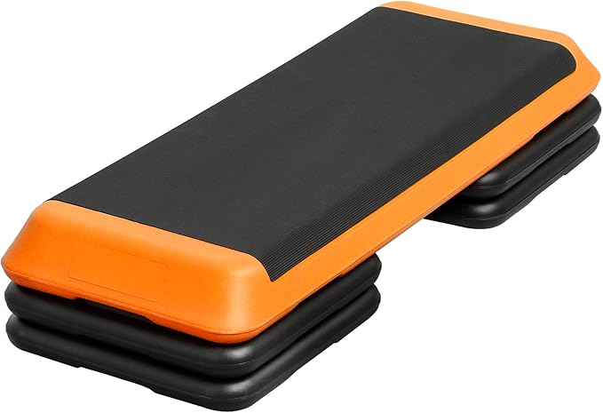43" Exercise Aerobic Step Platform, Adjustable Fitness Stepper, with 4 Removable Risers for Home Gym Cardio Strength and Training