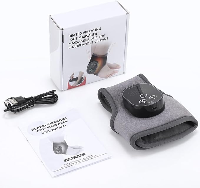 Foot Massager for Pain Relief, Foot Renew Ankle Massager, Ankle Heating Pad Heated Brace Wrap with 4 Heat Levels and 3 Vibration Modes for Women Men (Grey)