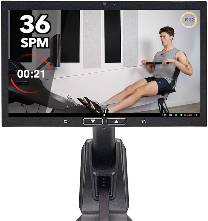 Aviron Strong Series Rower: 22" HD Touchscreen, Dual Air & Magnetic Resistance up to 100 lbs. Game-Based Workouts, Streaming, Compact Design, Black