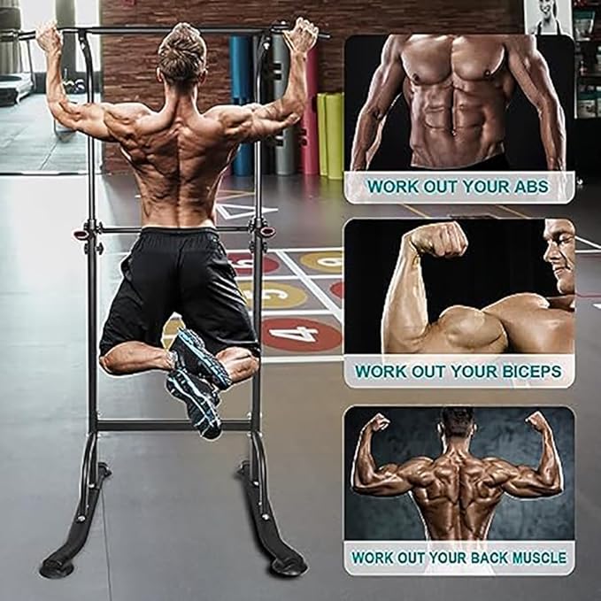Power Tower Pull Up Bar and Dip Station,Adjustable Height Dip Stand Multi-Functional Strength Training Fitness Workout Station for Home Gym