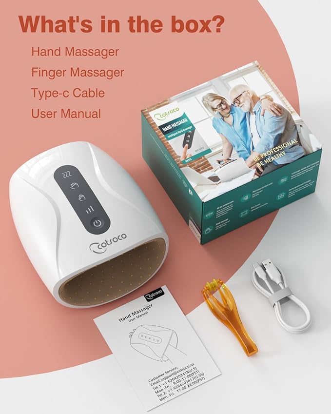 cotsoco Hand Massager, Cordless Electric Hand Massager for Arthritis and Carpal Tunnel, 6 Levels Therapy Massager with Heat and Compression, Birthday Gifts for Women Husband, Gifts for Men Women