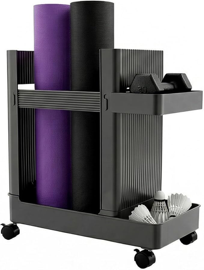 Yoga Mat Storage Racks, Home Gym Storage Rack with Wheels, Weight Cart Stand Small Gym Racks Yoga Racks, Dumbbell Weight Rack Workout Equipment Storage for Gym Fitness Organizer