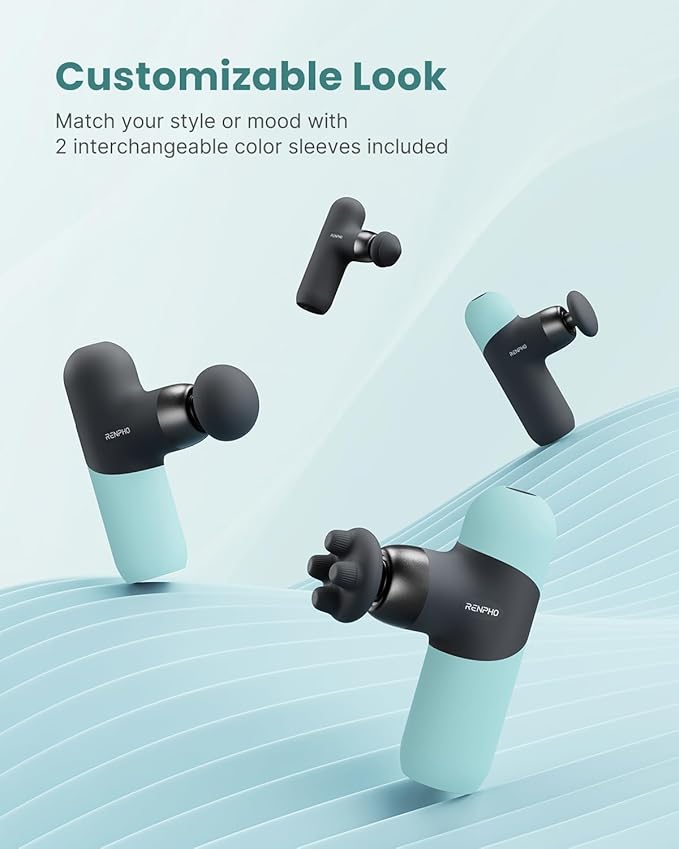 RENPHO Mini Thermal Massage Gun with Heat, Portable Deep Tissue Percussion Massager with 4 Heads for Neck & Back Comfort, Ultra-Quiet Operation for Home, Office & Travel, Includes Compact Carry Case