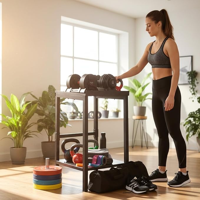 Commercial Heavy Duty Adjustable Dumbbell Stand & Kettlebell Stand, Adjustable Dumbbell Weight Rack, Kettlebell Storage Rack, Weight Rack for Garage/Home Gym/Commercial with Non-Slip Base, Anti-Tip Safety & Space-Saving Design, Weight Capacity 500/600/...