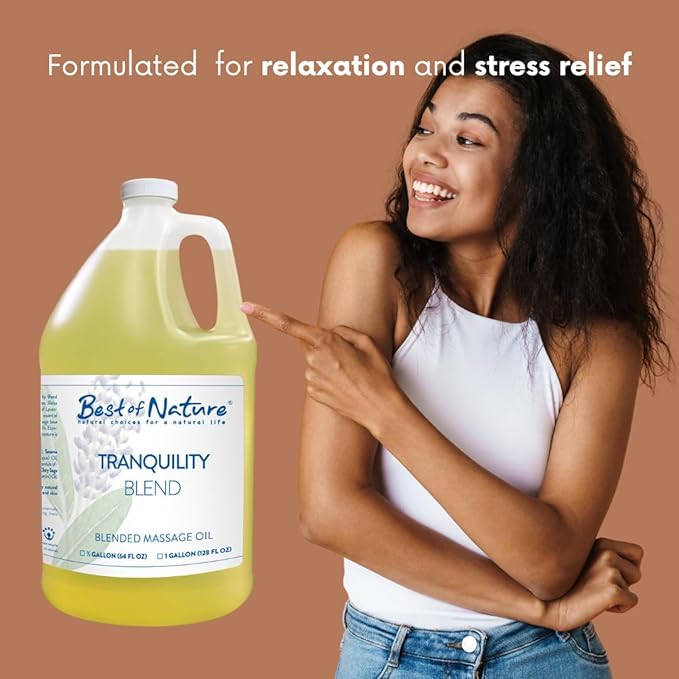 Best of Nature Tranquility Aromatherapy Massage & Body Oil - Soothing Blend with Lavender, Sage, Rosewood & Palmarosa, Ideal for Relaxing Massage or Daily Moisturizing - Half Gallon (64 fl oz)