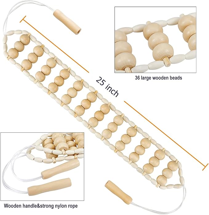 2 in 1 Wooden Back Massager Roller Rope & Handheld Roller Massager Stick, Relax Fascia, Cellulite, Muscle, Back & Abdomen, Therapy Lymphatic Anti Cellulite Muscle Recovery Massage Tool