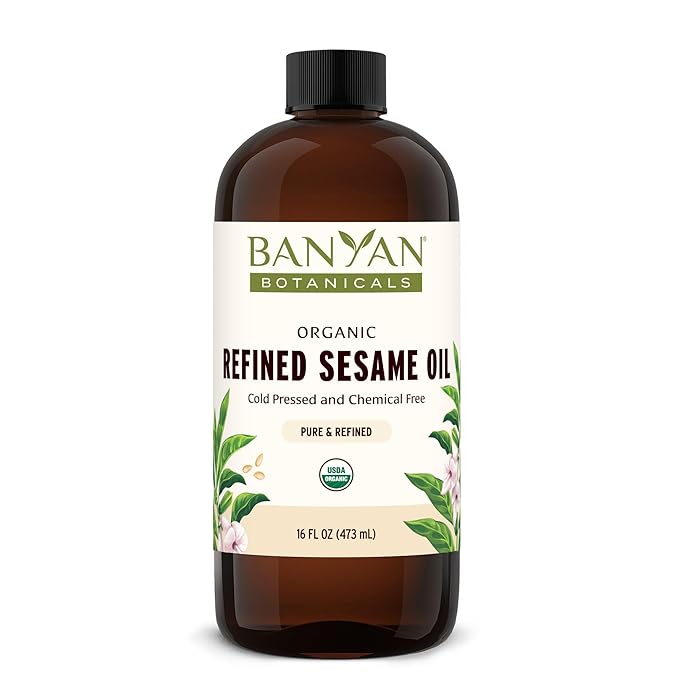 Banyan Botanicals Organic Refined Sesame Oil – Premium Ayurvedic Massage Oil for Body & Skin – Light & Mild Scented Warming Oil for Abhyanga Self-Massage – 16 oz – USDA Organic