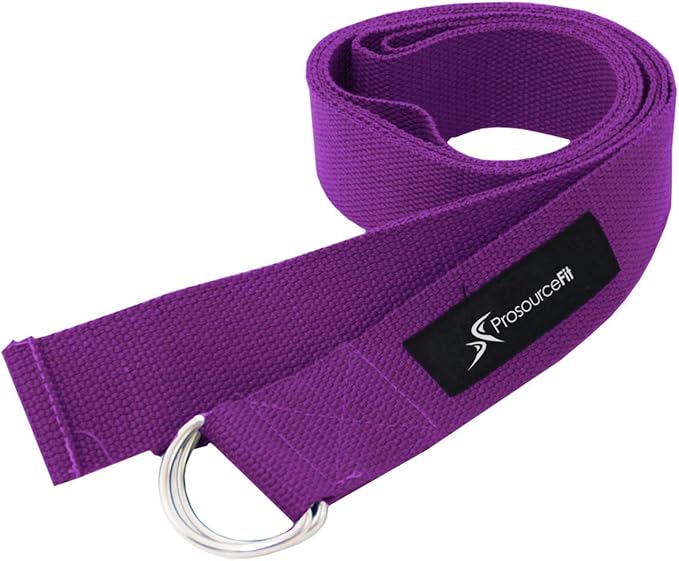 ProsourceFit Metal D-Ring Yoga Strap 8’ Durable Cotton for Stretching and Flexibility