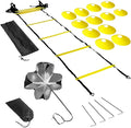 12-Rung Agility Ladder with Resistance Parachute for Football Training Kit with Stakes Cones Drawstring Bags, PEPPNylon Material