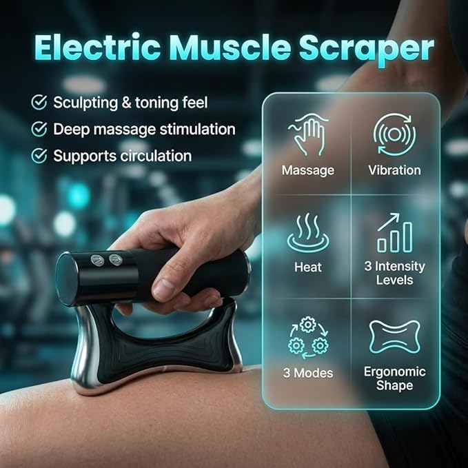Sculptor Full Body Contour Device with Heat & EMS, Cellulite Massager Skin Firming & Lymphatic Drainage Muscle Relief Better Circulation, Electric Fascia Knife for Belly, Arm, Waist, Leg (Black)