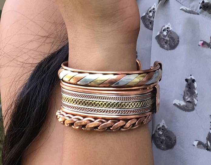 Copper Bracelet Tibetan Style. Hand Forged with Solid and High Gauge Copper Jewelry Cuff for Women Men. Combo of Different Designs