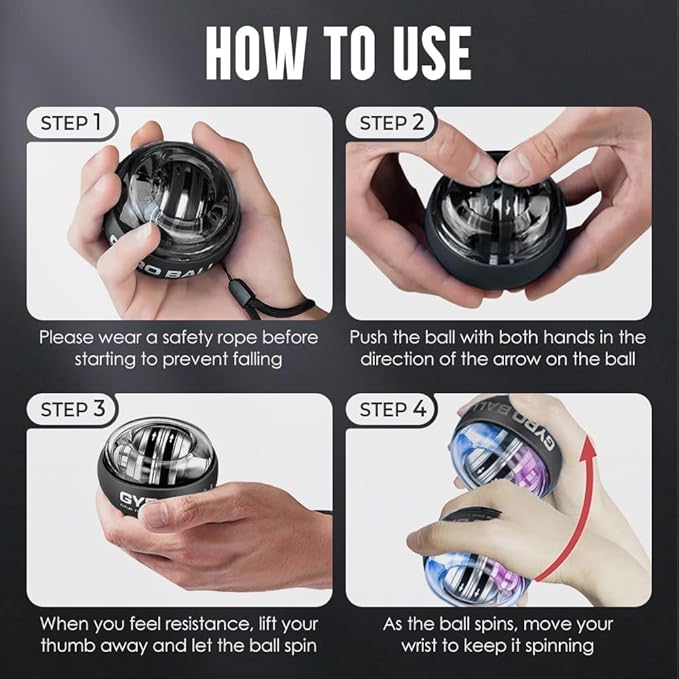 Wrist Ball, 2026 Upgraded Wrist Ball Exerciser,Auto-Start Gyroscopic Forearm Exerciser,Enhance Grip Strength,Hand Strengthening Devices,Adjustable Resistance,with LED Lights