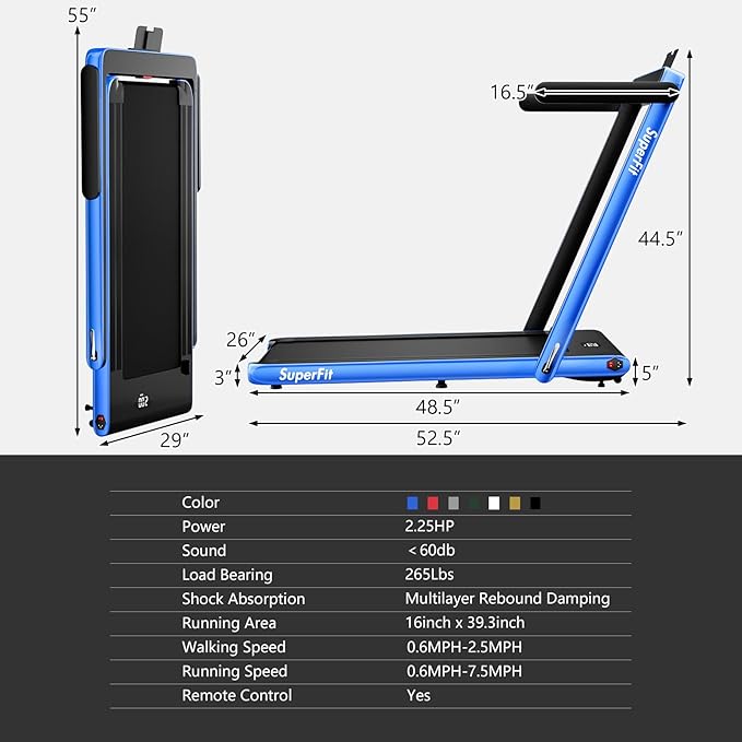 Goplus 2 in 1 Folding Treadmill, 2.25HP Superfit Under Desk Electric Treadmill, Installation-Free with Remote Control, APP Control and LED Display, Walking Jogging for Home Office