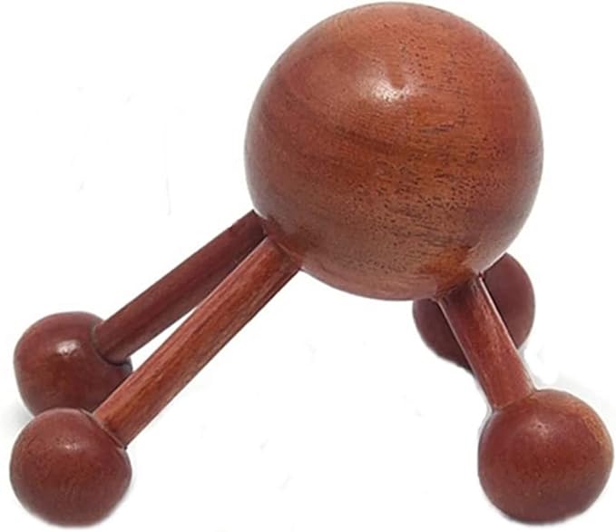 4 Legs Ball Spider Massager Handheld Stick for Shoulder, Back & Full Body Thai Wooden Trigger Point Reflexology Massage Tool w/Cloth Bag and Massage Manual