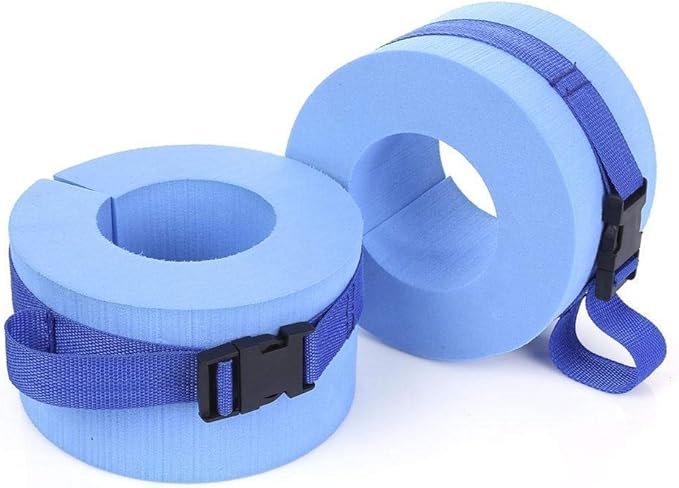 Swimming Ankle Bands, Set of 2 Foam Swim Aquatic Cuffs, Water Aerobics Float Ring, Blue Ankles Arms Belts with Quick Release Buckle for Swim Fitness Training