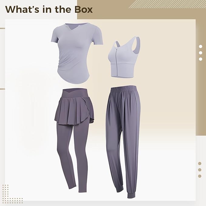 4-Piece Women'S Pilates Set, Includes Yoga Short Sleeve Top, Tank Sports Bra, Polyester/Spandex, Size Xxl For 135-150