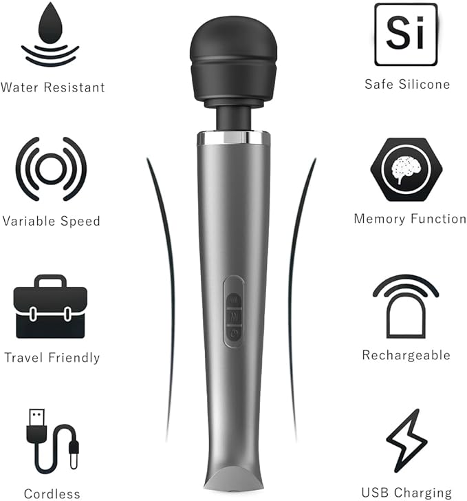 Therapeutic Cordless Massager - Powerful Massage Tool Handheld 8 Speeds 20 Patterns - Rechargeable Hand Massagers for Sore Muscles - Hand Held Massage Tool for Neck & Back
