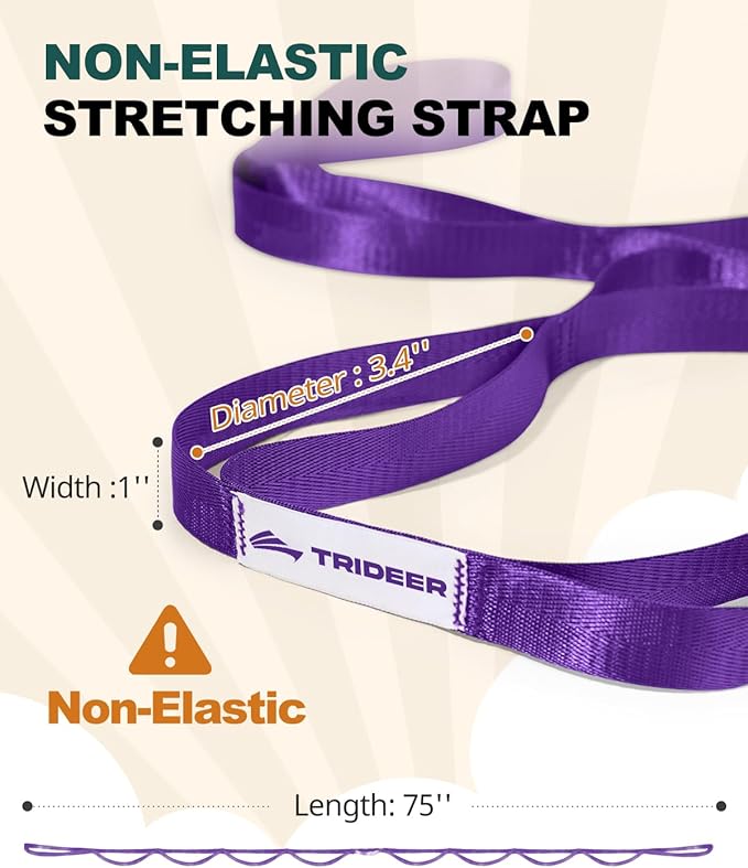 Trideer Stretching Strap for Physical Therapy & Home Rehab, Non-Elastic Yoga Stretch Strap with Loops for Mobility, Yoga & Pilates Stretching