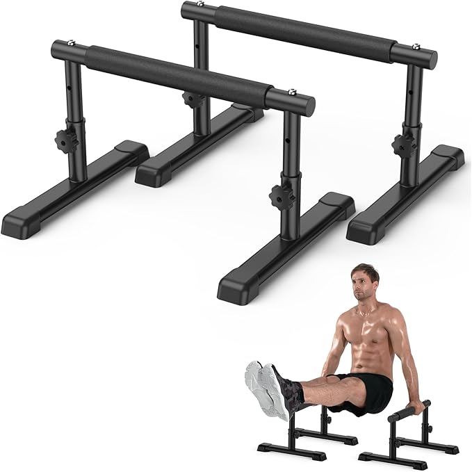 IMAYCC Push Up Bar, Adjustable 7.5" and 10.6" High Parallettes Bars & Dip Bar With Full-Cover Foam Grips, No Wobbling Calisthenics Equipment For Handstand, L-Sit, Gymnastics, Strength Training Home Gym