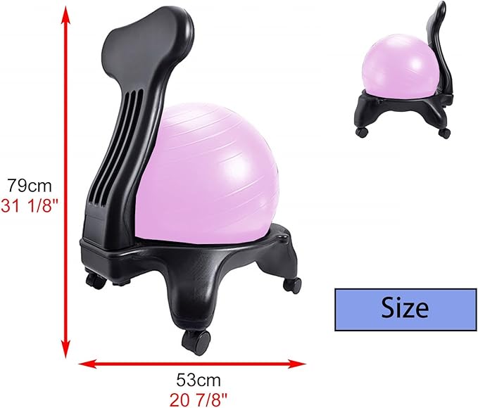 CMYUN Yoga Ball Chair Ergonomic Chair with Replaceable Balls, Stability Yoga Ball Chair for Office Home Classroom, Exercise Ball Seat with Wheels & Back Support (Color : Pink)