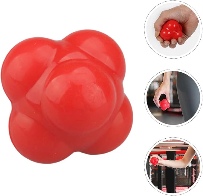 Hemoton Hexagonal Reaction Ball for Hand Eye Coordination Training, Red Large 68mm Silicone Agility Fitness Ball for Indoor Speed and Reflex Exercise