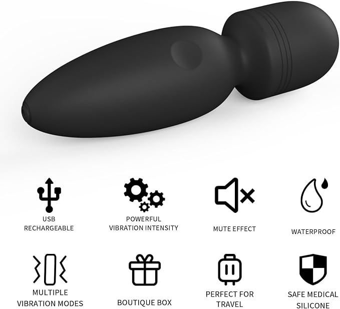 Mini Massager Tools,Small Waterproof Cordless Handheld Massager with 10 Vibration Modes, Personal Handheld Massager for Back（Black）