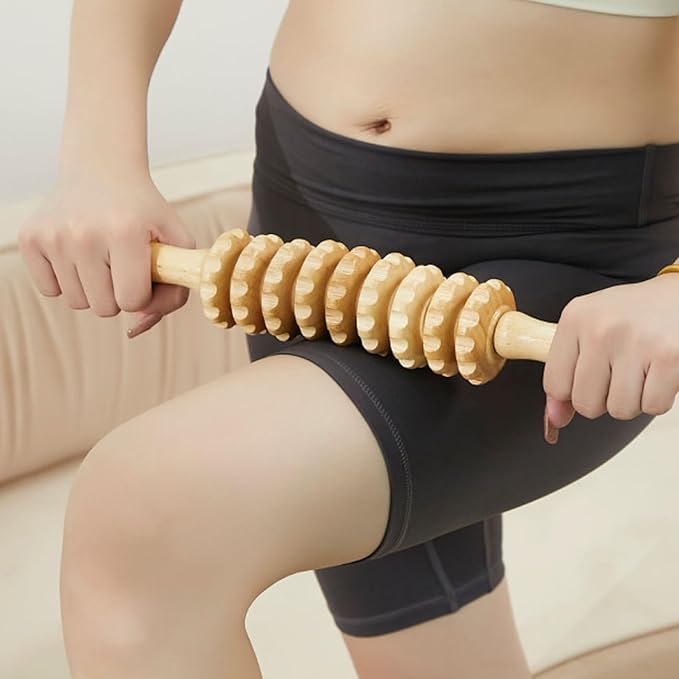 Muscle Roller Wood Cellulite Massage Roller Deep Tissue Massager Wood Therapy Massage Tools Fascia Blaster for Lymphatic Drainage, Muscle Relief(9-Wheel)