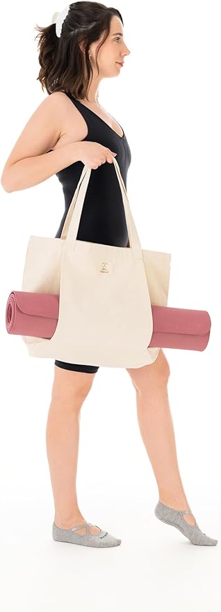 Mat Tote Bag – Cotton Canvas Yoga Mat Carrier – Eco-Friendly & Durable Yoga Mat Holder for Gym, Pilates, Travel, or Studio Use