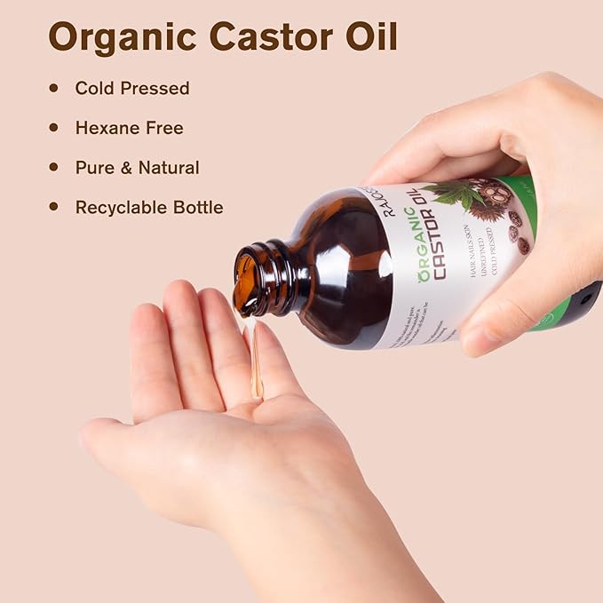 70 Pcs Castor Oil Pack with Castor Oil Organic Cold Pressed Glass Bottle 8oz, Cotton Caster Oil Wrap for Waist Back Neck Arm, Self-Adhesive for Convenient Use