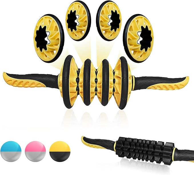 Yes4All, Premium Muscle Roller Stick/Combo With Foam Roller 24" For Everyone - Advanced Massage Roller For Relief Muscle Soreness With Trigger Points, Travel Size, 4 Wheels