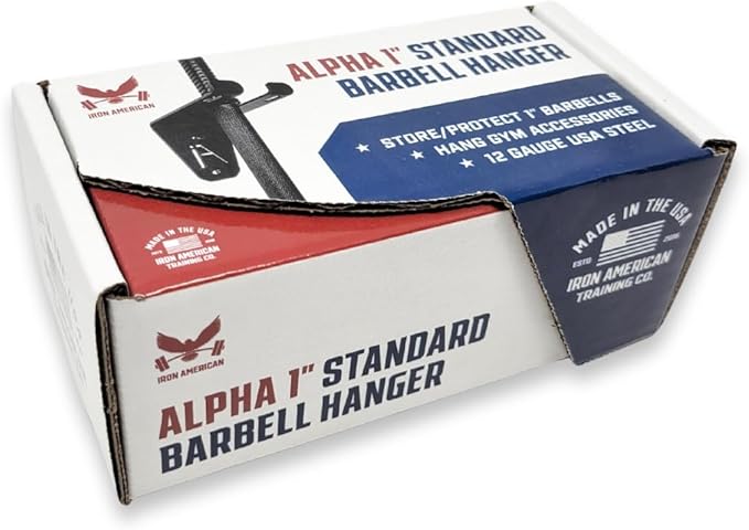 IRON AMERICAN Alpha Barbell Gym Wall Mount Storage 100+ Pound Capacity - Multi-Use Barbell Wall Holder, Barbell Hanger 4.25 x 6.75 x 7.25 Inches - Holds Any Standard Olympic Barbell - Hardware Included